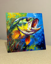 Load image into Gallery viewer, Colorful print of a painting of a fish on a beige surface with a neutral background