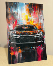 Load image into Gallery viewer, Colorful print of an Audi car on a colorful abstract background
