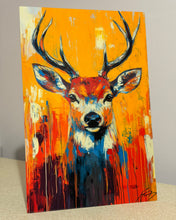 Load image into Gallery viewer, Colorful print of an abstract painting of a deer on an orange background
